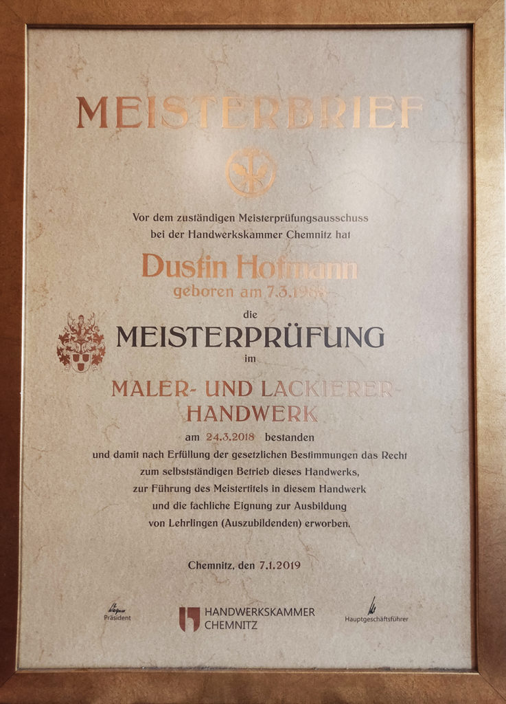 Meisterbrief Dustin Hofmann